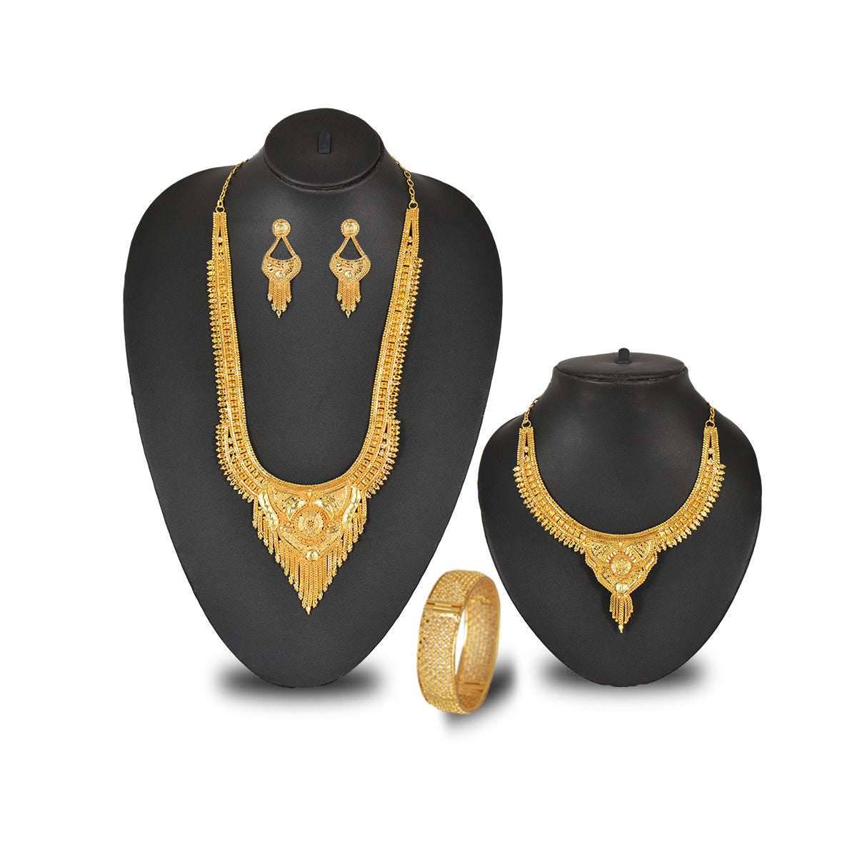 Premium Gold-Tone Bridal Jewelry Set – Necklace, Earrings & Bangle