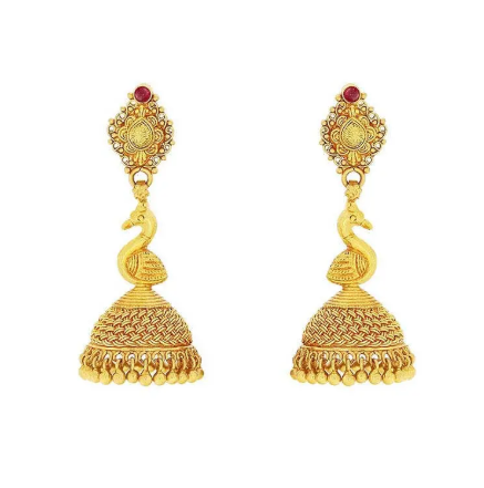 Traditional Gold-Tone Peacock Jhumka Earrings with Intricate Detailing