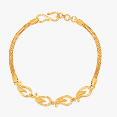 Elegant Gold-Tone Mesh Bracelet with Sculpted Leaf Motifs